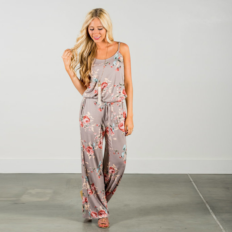 SZ60131-2  floral print Jumpsuits and Rompers straps backless Overalls for women